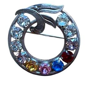 Vintage VAN DELL sterling silver brooch with rhinestones